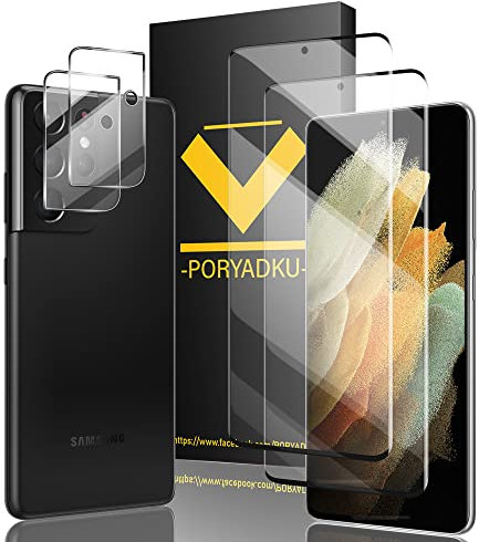 Arae 2+2 Pack Tempered Glass For Samsung Galaxy S22 Ultra Screen Protector[6.8 Inch]+ Camera Lens Protector, Anti-Bubble, Fingerprint Compatible with S22 Ultra Glass Screen Protector