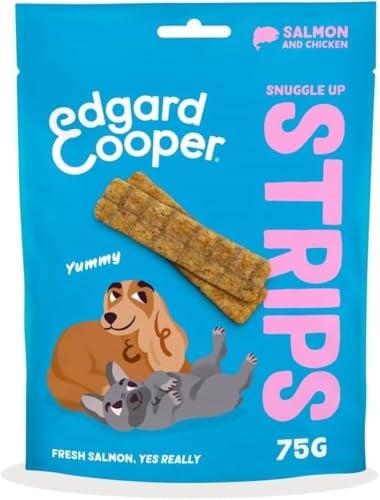 Edgard Cooper Hundeleckerli, Snuggle Up Strips Lachs 75g x 1 Adult Welpen Leckerlis, Getreidefrei, Natürliche Zutaten, hoher Proteingehalt und frisches Fleisch