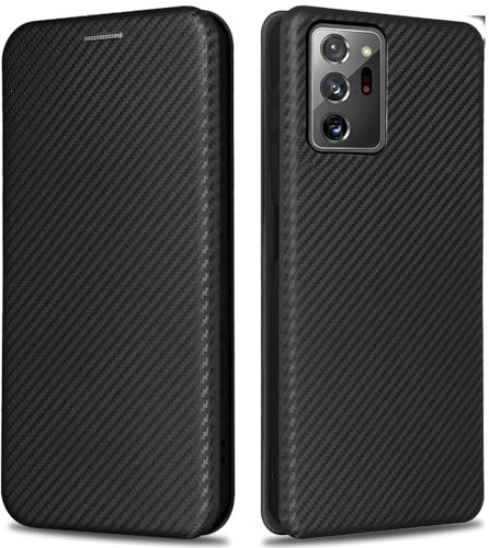 KOGENG Handyhülle für Samsung Galaxy Note 20 Ultra 5G Hülle mit Wallet Kartenfach RFID-Blockierung, Carbon Fiber Textur Magnetisch Klapphülle Schutzhülle für Samsung Note 20 Ultra Case Cover (Schwarz)