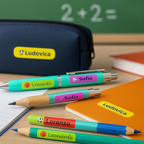 110 personalisierte Klebeetiketten für die Schule für Kinder – personalisierbare Aufkleber mit Namen und Sticker – Etikett für Stifte, Bleistifte, Bücher und Notizbücher für Kindergarten, Grundschule