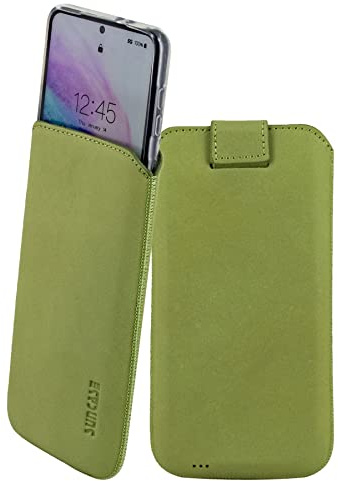 Suncase ECHT Ledertasche Leder Etui kompatibel mit iPhone 17 Pro Max, Innenmaße: ca. 170 x 82 x 15 mm (passend nur mit Silikon/Case/Bumper) in antik-Kiwi grün