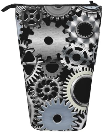 YXDVPALNE Zahnrad Metall Rendering Technologie Digitale Kunst, Teleskop-Federmäppchen, Ständer-Federmäppchen mit Reißverschluss-Stiftetasche