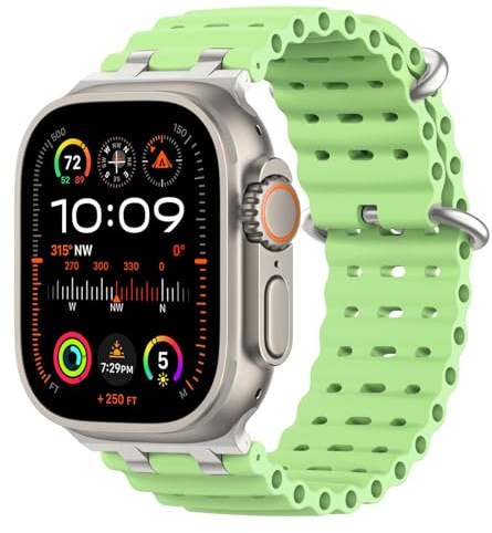 MoKo Ocean Armband Kompatibel mit Apple Watch 42/44/45/46/49mm | Für iWatch Ultra 3/2/1,S11/10/9/8/7/6/5/4,SE3/2/1,Silikon-Sportarmband,für Damen Herren,Metallverbinder