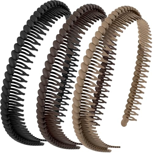 Alpinleux 3 Pcs Headband with Teeth, Comfortable Headbands for Women with Teeth, Fashion Comb Headband, Plastic Head Bands for Women's Hair Non Slip (4.3''×0.7'', Black, Coffee, Khaki)