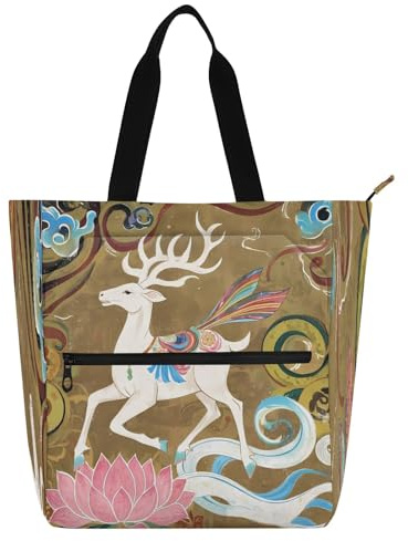 Nexawaveo Wasserdichte Klaviertasche für den Unterricht, Musiktasche, mit Reißverschlusstaschen für Noten und Bücher, Orientalische Hirsch-Blumen-Wolken, Einheitsgröße