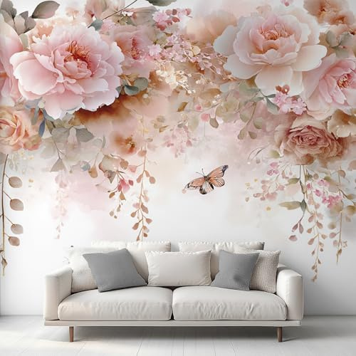 Générique Papier Peint Panoramique Pivoine Rose, Papier Peint Fleur Botanique 366 x 254 cm, Photo Décoration Murale, Papiers Peints Intissé Décoration Murale Salon Chambre EL&D77
