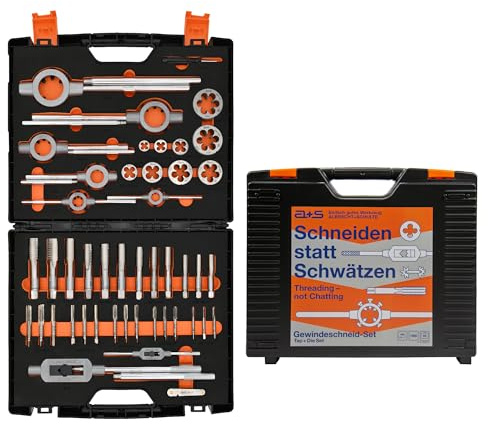 a+s UNC Gewindeschneider Set Zoll | HSS-G, 1/4''–1'', 46-teilig | Gewindebohrer, Schneideisen, Verstellbare Windeisen, Schneideisenhalter, UN-Gewindeschablone