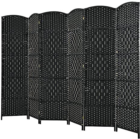 COSTWAY 6 TLG. Trennwand Raumteiler, 273 x 180 cm Paravent Outdoor, Sichtschutz klappbar, Papierfaser & Pappelholzrahmen, Raumtrennwand für Büro, Wohnzimmer & Balkon (Schwarz)