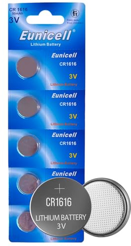 CR1616 Batteries (5 pack) Lithium Coin Button Cell 3V DL1616 1616 ECR1616 CR1616 for Watches, Car Key Fobs, Calculators, Toys, Motherboard Backup, LEDs, Medical Devices