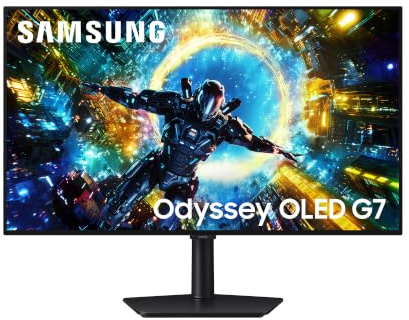 Samsung Gaming Monitor Odyssey OLED G7 (S32HG732SU), Flat, 32'', QD-OLED | 16:9, 3840x2160 (4K), 165Hz (330Hz in Full HD), 0,03ms (GtG), AMD FreeSync Premium Pro, HDMI, DP, Ingresso Audio, HAS, Pivot