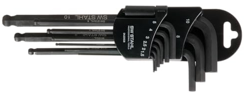 SW-Stahl 04205SB Winkelschlüsselsatz 9-tlg. Innensechskant Kugelkopf | Chrom-Vanadium-Stahl - Magnetisch - Schlüsselweite 1,5-10 mm - L-Schlüssel Set mit Halter - Montagewinkel bis 15 Grad