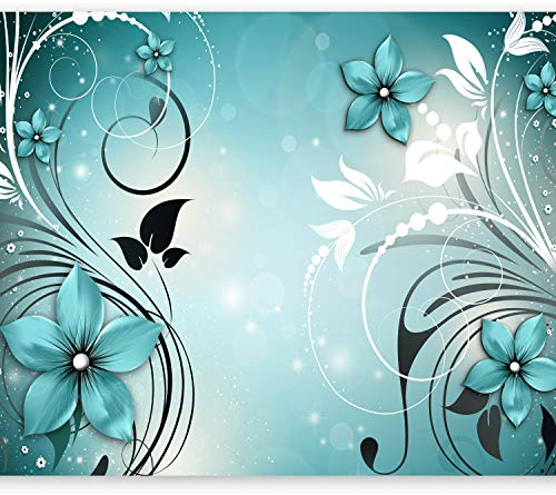 murando - Vlies Fototapete Blumen Abstrakt Türkis 300x210cm - Foto Tapete Schlafzimmer Wohnzimmer Moderne Vliestapete XXL Wandtapete Motivtapeten 3d Effekt Wand Dekoration - Ornament blau b-A-0044-a-c