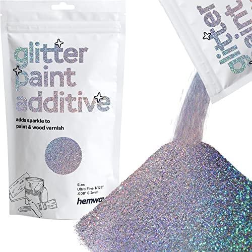 Hemway Glitter Paint Additive - Silver Holographic | Metallic Flakes for Adding Sparkle to Paints & Wood Varnish | Add to Emulsion, Acrylic & Latex for Indoor Sparkly Walls | 100 g