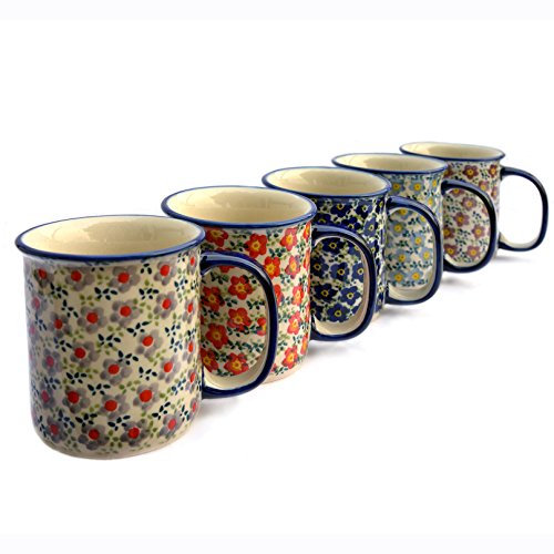 Bunzlauer keramik Original Set aus geraden Bechern, Dekor Viola, in 5 Farbvarianten