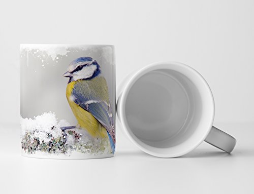Eau Zone Fotokunst Tasse Geschenk Vogel im Winter auf AST mit Schnee