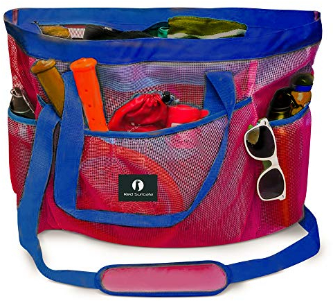 Red Suricata Bolso de Malla de Playa Grande Bolso de Malla de Playa con Bolsillos - Bolsos y Bolsas de Playa para Mujer con Cremallera YKK