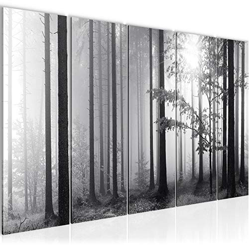 Runa Art Wandbild XXL Wald Landschaft Schlafzimmer Wohnzimmer 200 x 80 cm Grau 5 Teilig - Made in Germany - 007855a