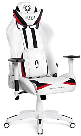 Diablo X-Ray Gaming Stuhl Bürostuhl Gamer Chair Schreibtischstuhl 4D Armlehnen Ergonomisches Design Kunstleder Perforation Wippfunktion Weiß-Schwarz Normal (L)