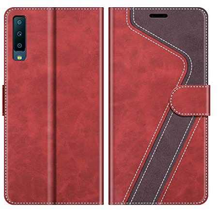 MOBESV Hülle für Samsung Galaxy A7 2018 Handyhülle, Lederhülle mit Kartenfach, Klapphülle mit Ständer, Flip Case Handytasche Schutzhülle, Modisch Rot