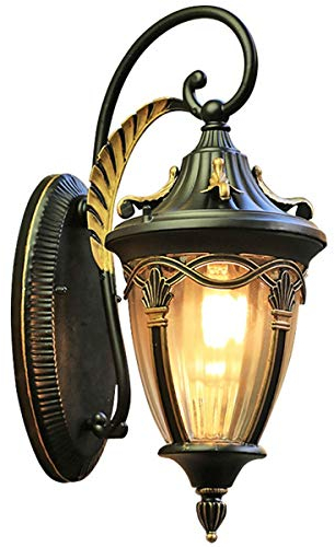 VanMe Nostalgische Außenlampe Wandleuchte Außenwandleuchte hängend regengeschützt, 1x E27 bis max. 40W, antik hängend Außenleuchte Wandlampe für Hof Garten [Energieklasse A++] (Color : Black)
