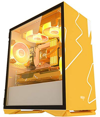 ATX Case, Mid-Tower PC Gaming Case M-ATX/ITX - Front I/O USB 3.0 Port - Tempered Glass Side Panel - Support Water Cooling - 5 Fan Position (Color : Yellow)