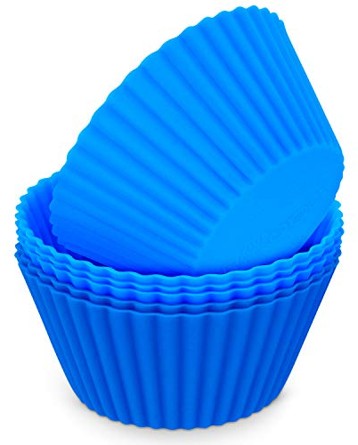 MoNiRo - Juego de 6 moldes de silicona para magdalenas, color azul, reutilizables, moldes para cupcakes, moldes de silicona