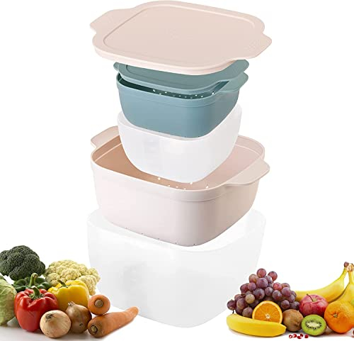 Vigar - Set de 2 Táper Escurridor de Lechuga y Pasta - 29 x 23,5 x 15 cm - Colección Homey - Capacidad 1,5 L y 4,5 L - Escurridor de Cocina con Tapa Hermética y Colador Interior - Rosa y Azul