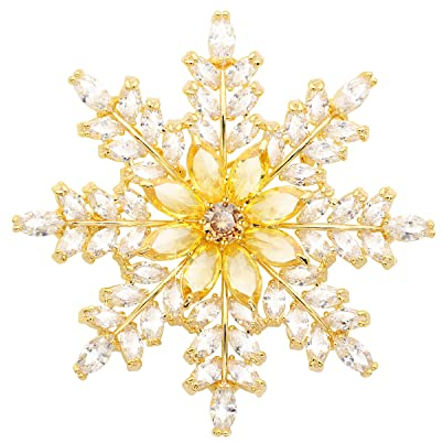 KristLand Élégante Broche Flocon De Neige avec Scintillant Cubic Zircone Pierre Plaqué Or Broche Fleur épingle Mariage Noël écharpe Vêtements épingle Dames Cadeaux Femmes