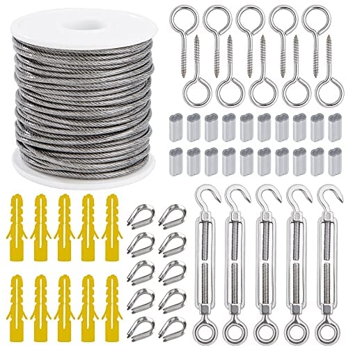 QIMEI-SHOP Drahtseil 30M 2mm Edelstahl Stahlseil mit Ösen Gartendraht mit Ummantelt M5 Seilspanner Spannschloss Drahtseilklemme für Suspension Gardinenseil Wäscheleine