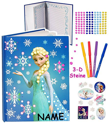 alles-meine.de GmbH 3D Glitzer Sticker - Tagebuch/Notizbuch - die Eiskönigin - Frozen - inkl. Name - Kindertagebuch/Buch - 100 Seiten incl. Sticker & Stifte/gebunden fü..