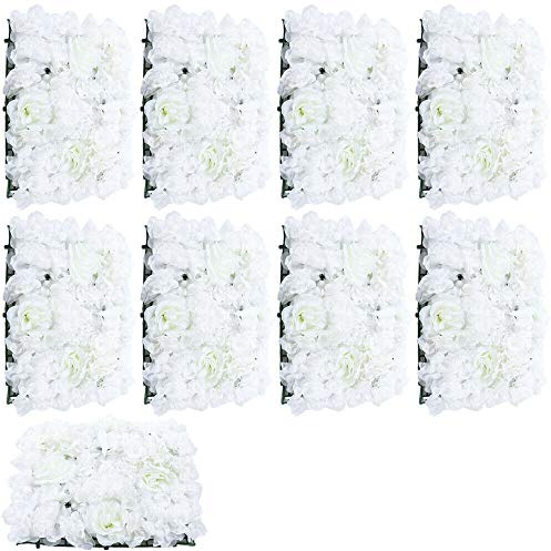 Fetcoi 9/10/12/15/20x Künstliche Blumenwand Rosenwand 40x60cm, Romantische Rosenblumenwand Für Hochzeit Straße Hintergrund Farbwahl (Menge : 9 Stück,Farbe : Milchig weiß)
