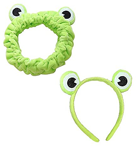 2 stücke Niedlichen Lustige Frosch Make-up Stirnband Haarband Elastische Breitkrempe Tier Haarbänder Haarschlaufe für Mädchen Frauen,Frosch Haarbänder Haarbügel Haarschmuck für Dusche Hautpflege Sport