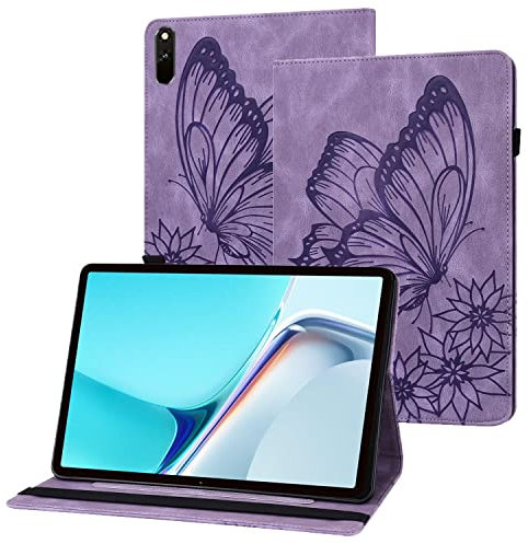 Rostsant Funda Huawei Matepad 11 Carcasa de Cuero PU Relieve de Mariposa con Soporte para Bolígrafo Funda Tableta para Huawei Matepad 11 2021 11 Pulgada - Viola