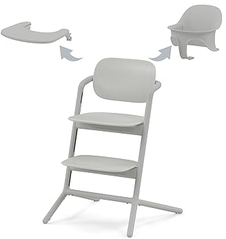 CYBEX Gold LEMO Hochstuhl 3in1-Set, Mitwachsend, 6 Monate - 99 Jahre, Verwendbar ab Geburt durch separaten Gold Bouncer, Inkl. Baby-Set und Snack Tray, Buchenholz/Aluminium/Kunststoff, Suede Grey