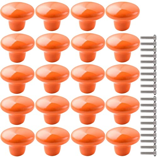 ZESLIV Lot de 20 Bouton de Meuble en céramique 38mm Orange Ronde Boutons de Portes pour Placards, Tiroir et Armoire