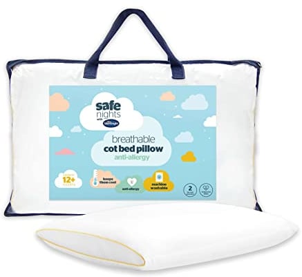 Silentnight Safe Nights Breathable Cot Bed Pillow - Toddler Baby Pillow with Mesh Sides for Comfortable and Fresh Sleeping - Anti Allergy and Machine Washable White