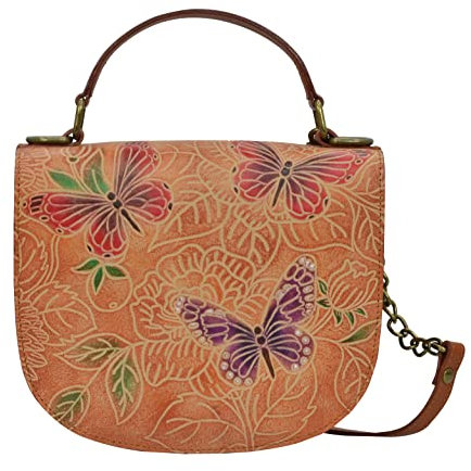 Anuschka Women's Crossbody Tasche mit Überschlag aus echtem Leder - Handbemalte Handwerkskunst - Tooled Butterfly Multi