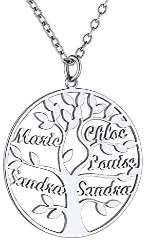 GoldChic Collier 5 Prenom Personnalisé Argent 925 Arbre de Vie Pendentif Femme Généalogique Enfants Cadeau Maman Famille Fêtes des Mères Chaine Forcat 46 cm Bijoux Anniversaire Mariage Meilleur Amie