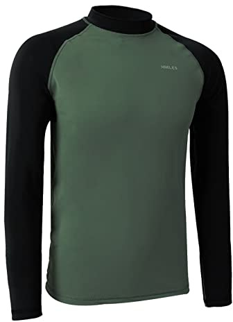 H.MILES Rashguard - Maglia da uomo a maniche lunghe, protezione UV, per snorkeling, nuoto, surf, top base, verde, XXL