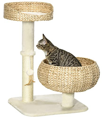 PawHut 72cm Cat Tree for Indoor Cats with 2 Beds, Kitten Tower with Scratching Post, Toy Ball - Beige