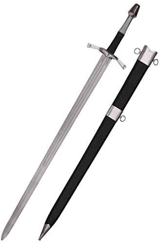 Battle-Merchant Langschwert mit Parierring, inklusive Scheide | EN45 Federstahl, Schwert Replik ca. 15. Jh., Mittelalter, Zweihänder, Sammlerstück & Dekoration, ab 18