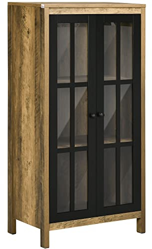 HOMCOM Buffet moderne avec 2 portes en verre et en bois, Meuble de salon, 60x35x120cm, Marron