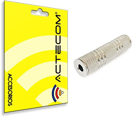 actecom Adaptador Audio Estéreo Empalme Jack 3.5 Hembra | Acoplador Audio Hembra a Hembra | Extensor Cable de Auriculares | Jack de 3,5mm Hembra a Jack de 3,5mm Hembra | Metálico | Color Plateado
