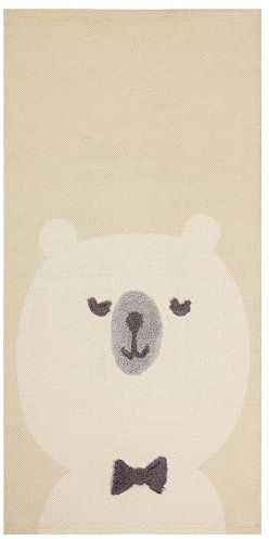 Beliani Kinderteppich aus Baumwolle mit Bärenmotiv 80 x 150 cm Handgewebt Beige Simau