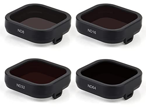 GEPULY Set di 4 filtri per obiettivo della fotocamera ND8 ND16 ND32 ND64 compatibile con GoPro Hero 12 11 10 9 nero, filtri per lenti a densità neutra, filtro ND multi rivestito HD protettivo in vetro
