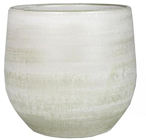 innaGLAS Pot en céramique Delta avec rainures, Gris Clair-Blanc, 21cm, Ø23cm - Pot à Plantes