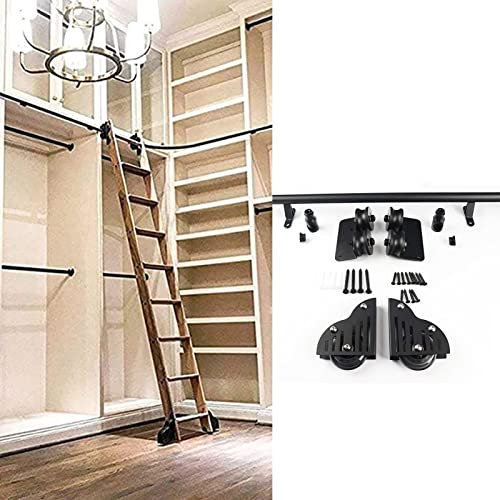 Round Tube Mobile Ladder Rail Rolling Library Ladder Hardware 3.3ft-20ft, Sliding Barn Door Hardware Kit Home Loft Office Sliding Ladder Kit (No Ladder) (Size : 3.3ft/100cm Track Kit)