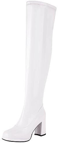 Smilice Stivali sopra il ginocchio con plateau da donna con cerniera e tacco grosso, bianco, 44 EU
