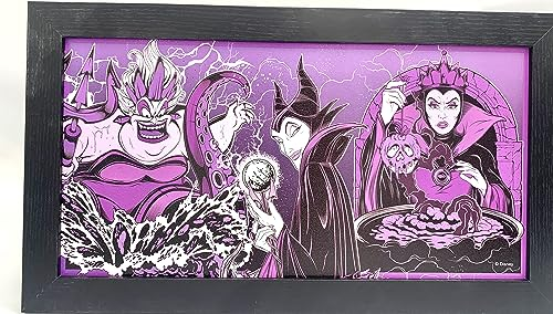 Silver Buffalo Disney Villains Gelcoat 25,4 x 45,7 cm gerahmt, MDF-Wandbild – Ursula, Maleficent und die böse Königin Grimhilde