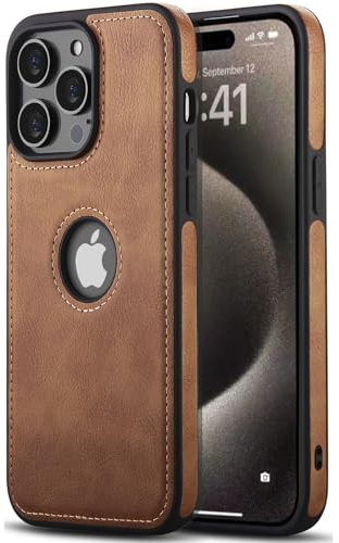AIOVETEAB Cover Compatibile con iPhone 15 Pro Max,PU Pelle Premium Custodia Slim Sottile Retrò Business Flessibile Antigraffio Case Posteriore Protettiva Per iPhone 15 Pro Max, Marrone